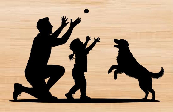 Father Daughter Playing with a Dog SVG